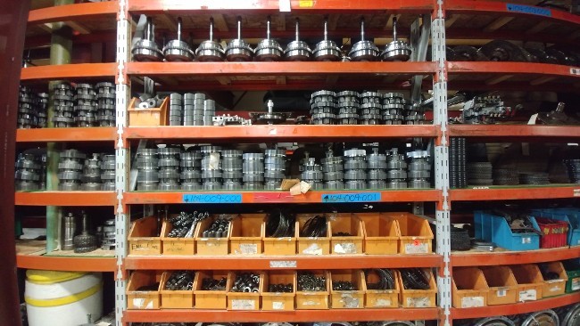 Various Transmission Parts on Shelves and in Drawers